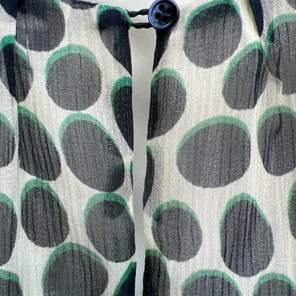 BCBGMaxAzria NWT Ruffle Sleeve Crew Neck Midi Polka Dot Dress Navy/Green Size L - Picture 9 of 12